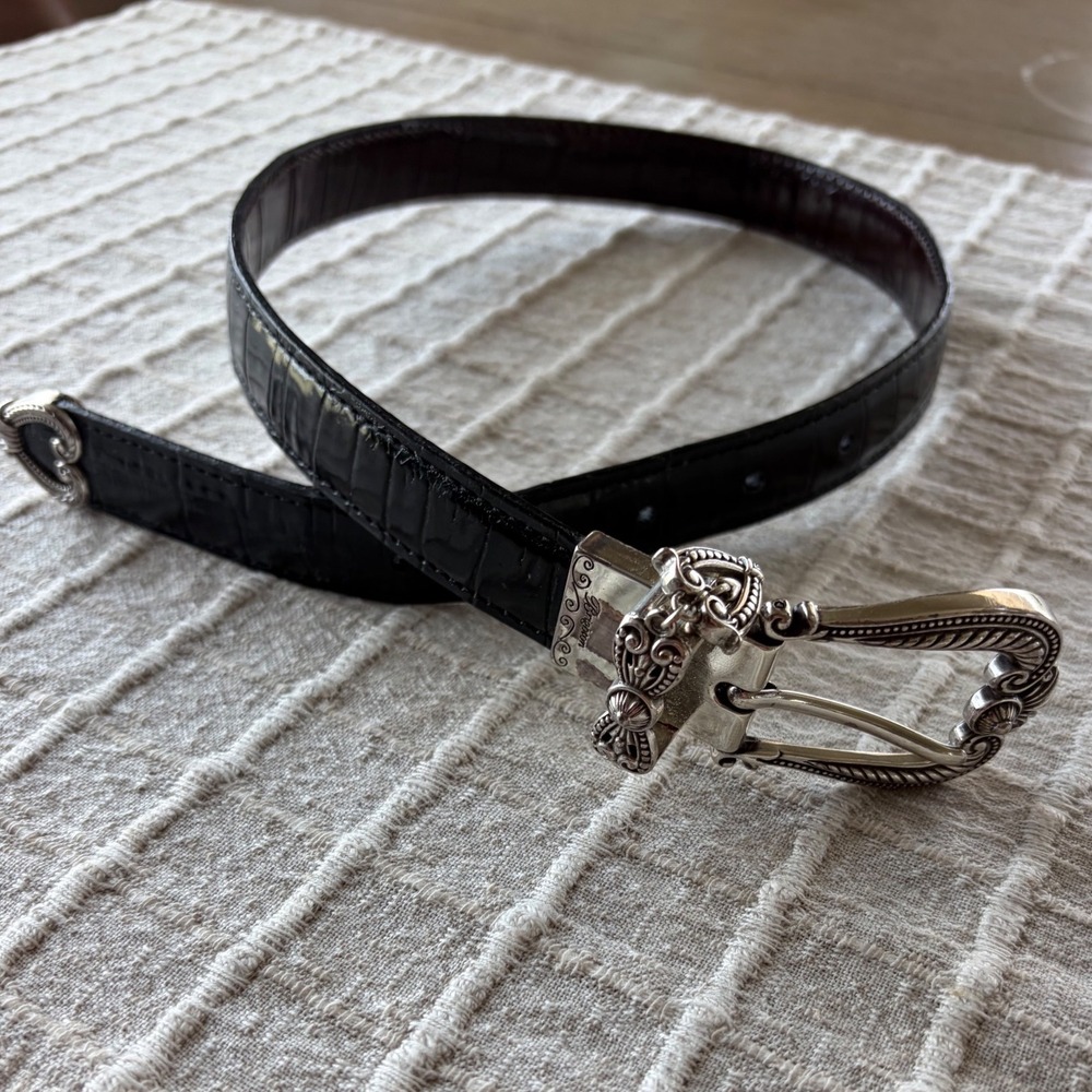 Vintage Brighton reversible croc-embossed leather belt brown black small